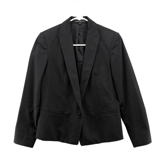 Theory Black Blazer Womens Size 2 Suit Jacket One Button Career Workwear - Picture 1 of 12